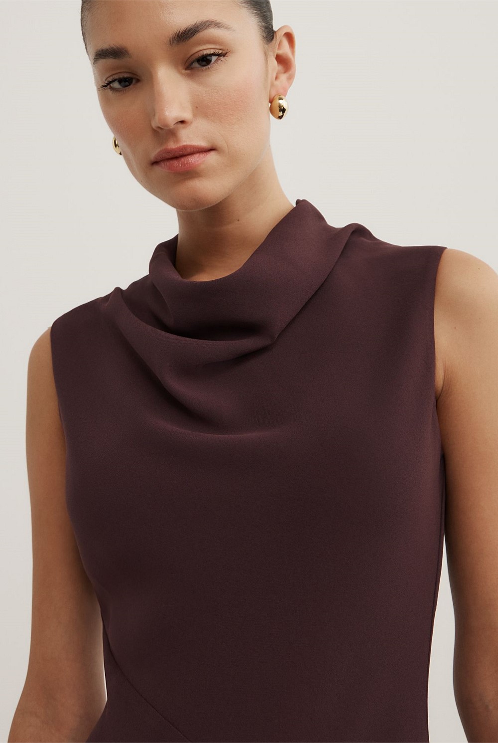 Drape Neck Midi Dress
