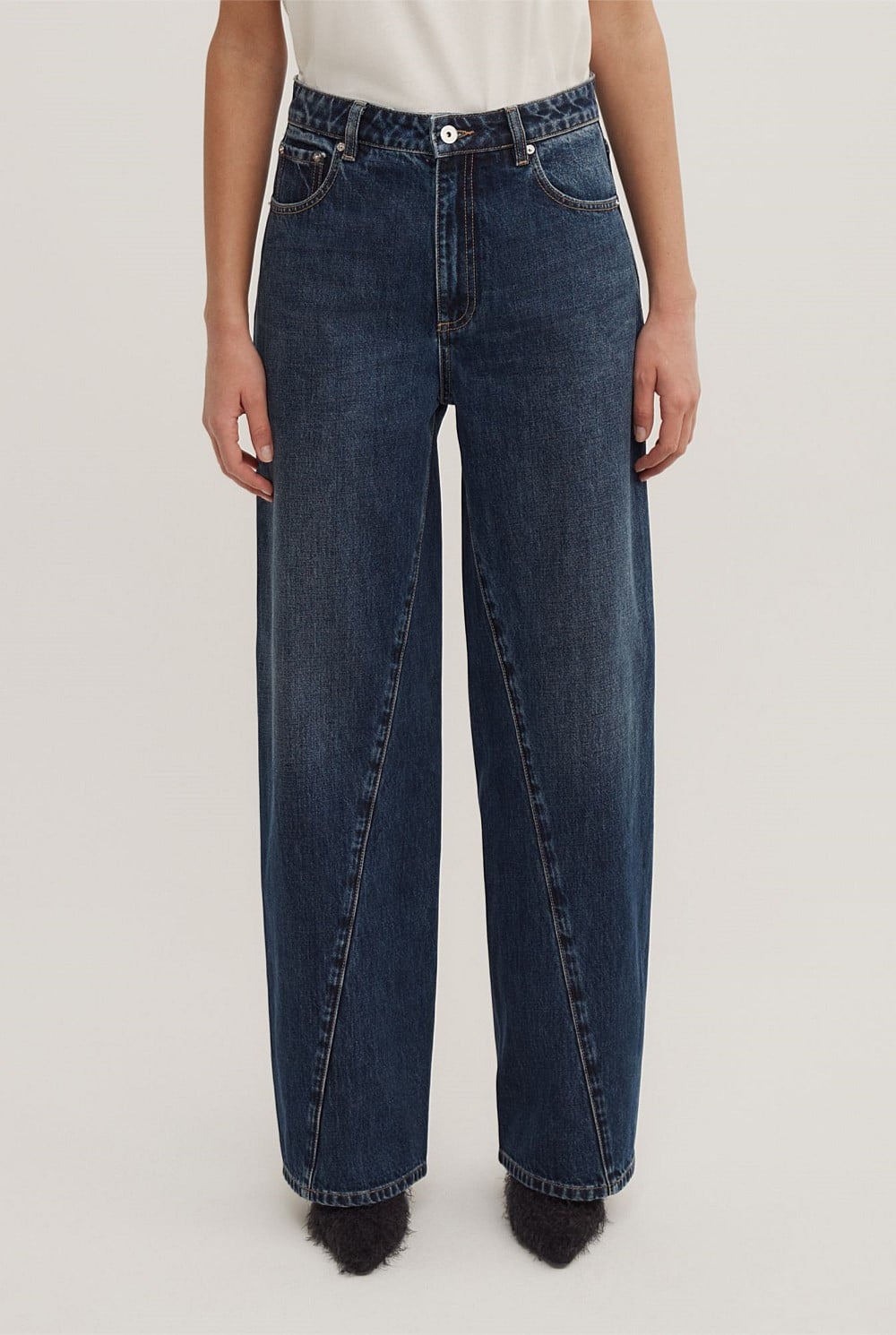 Angled Seam Denim Jeans