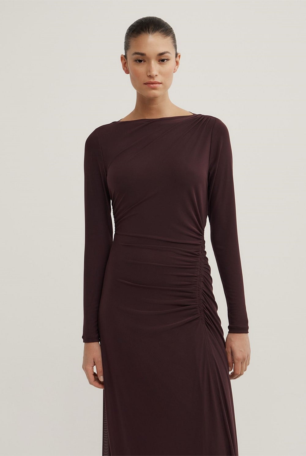 Longsleeve Ruched Mesh Dress