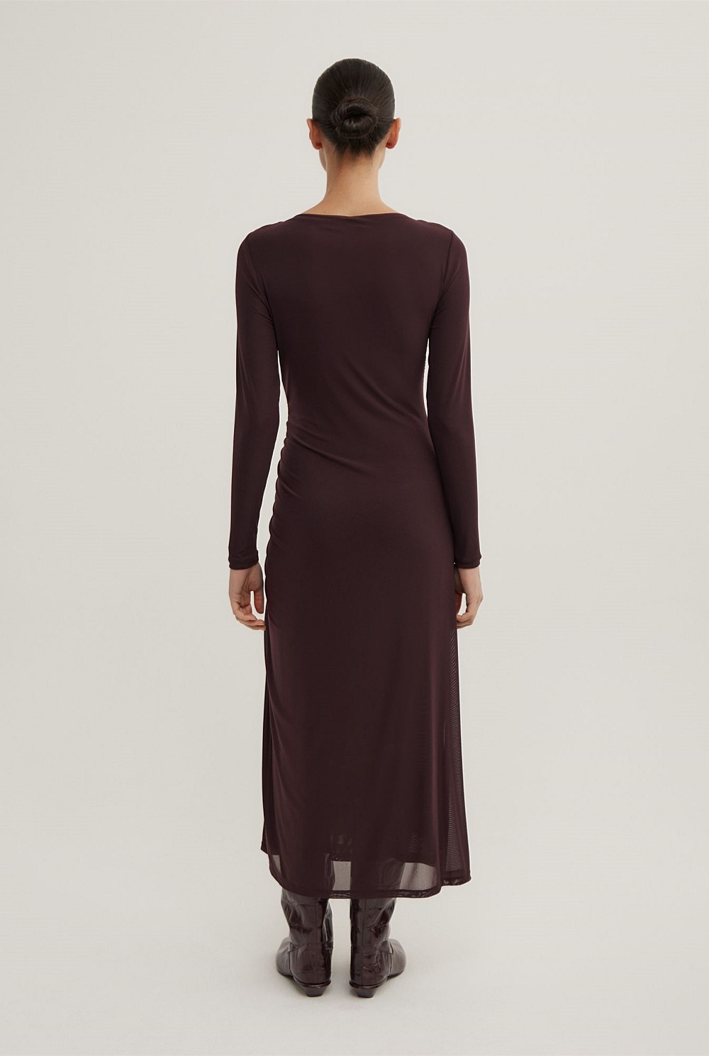 Longsleeve Ruched Mesh Dress