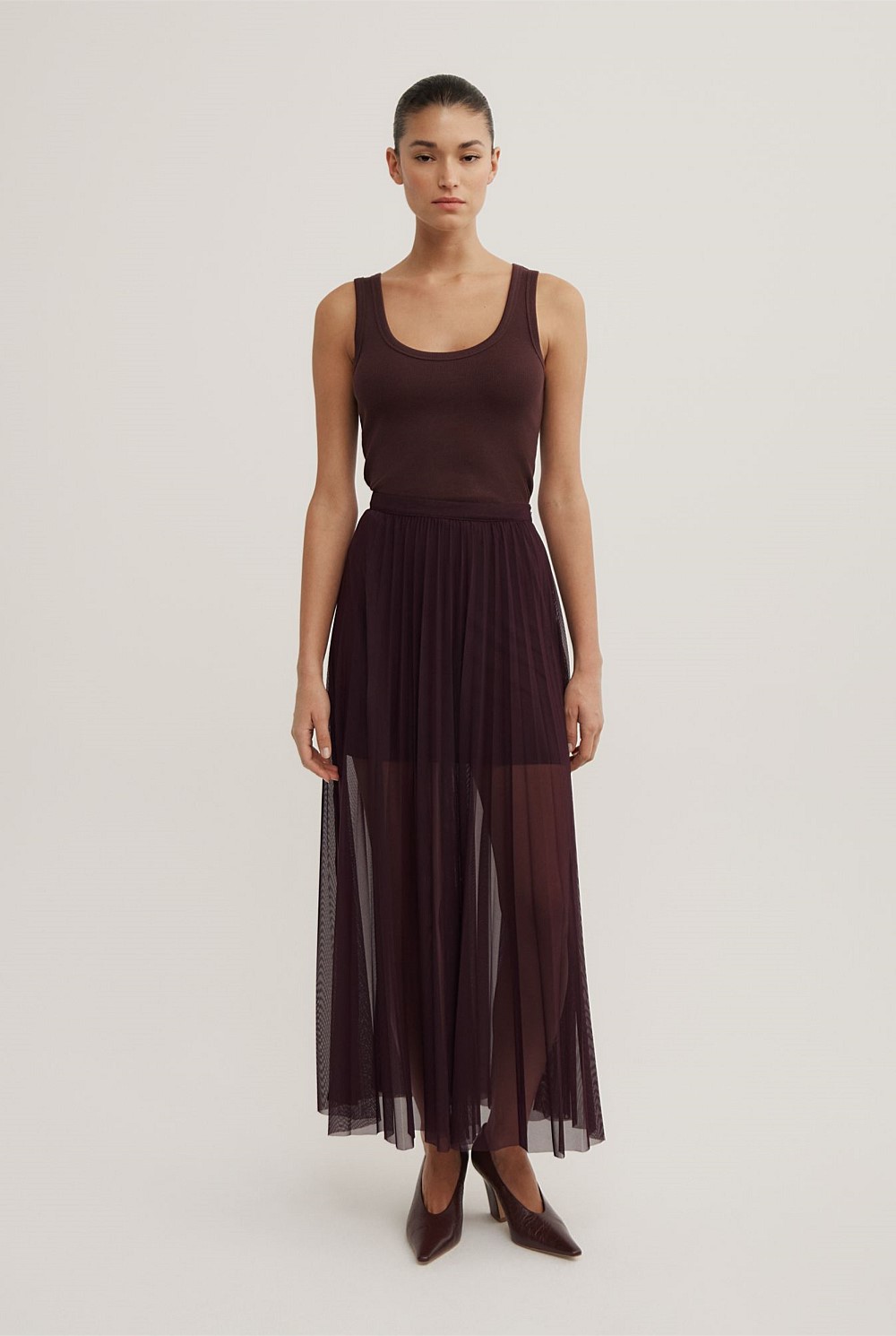 Pleated Mesh Skirt