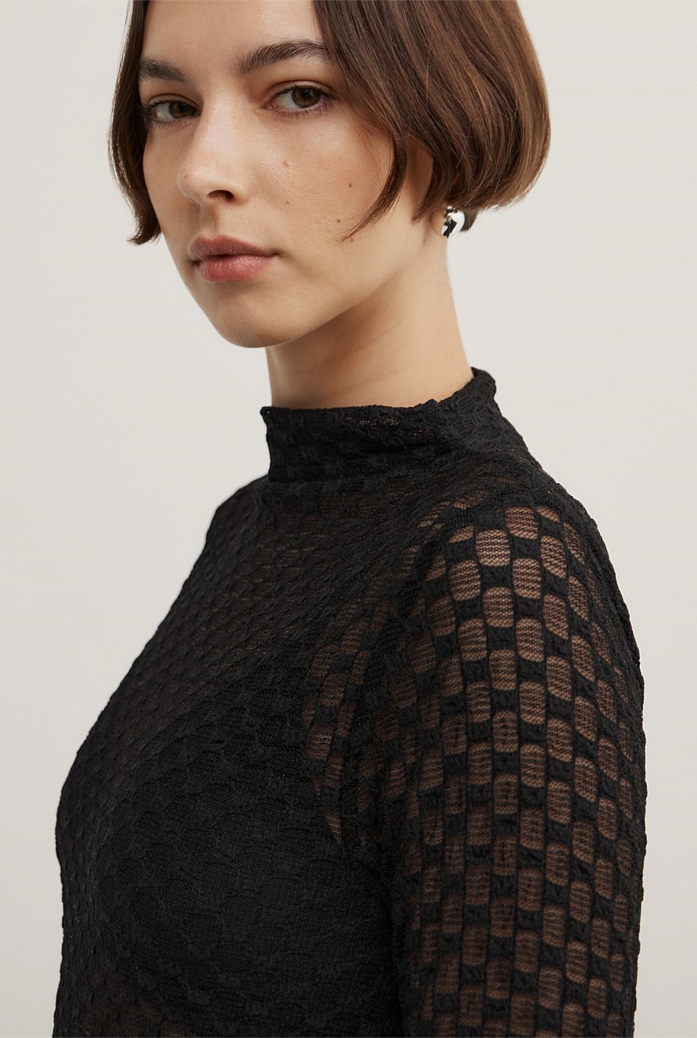 Textured Mesh Long Sleeve Top
