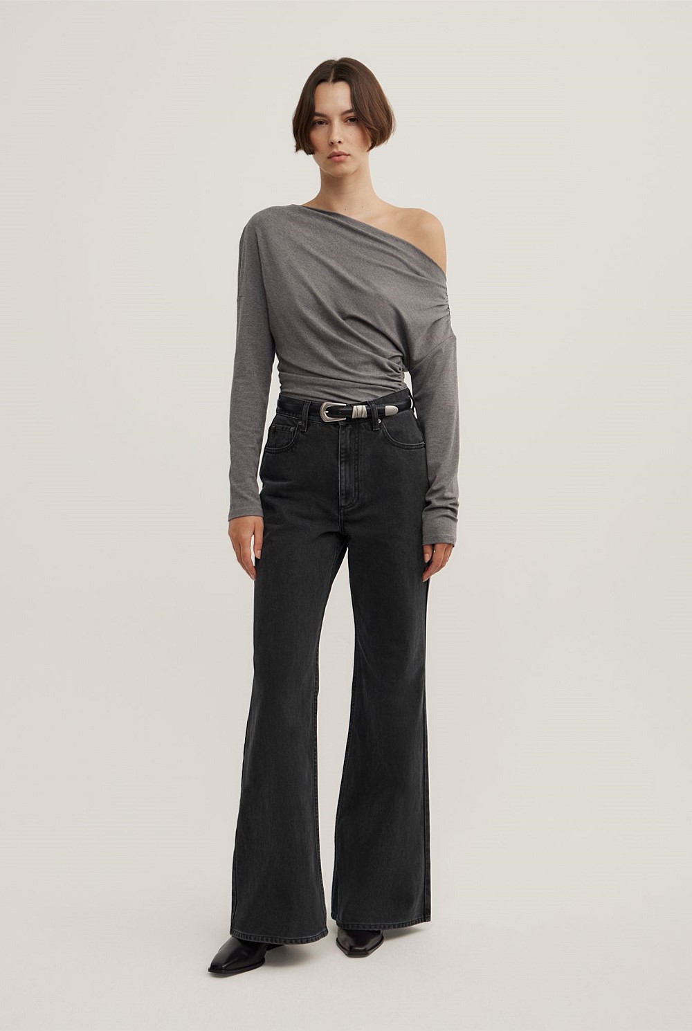 Asymmetric Draped Long Sleeve Top