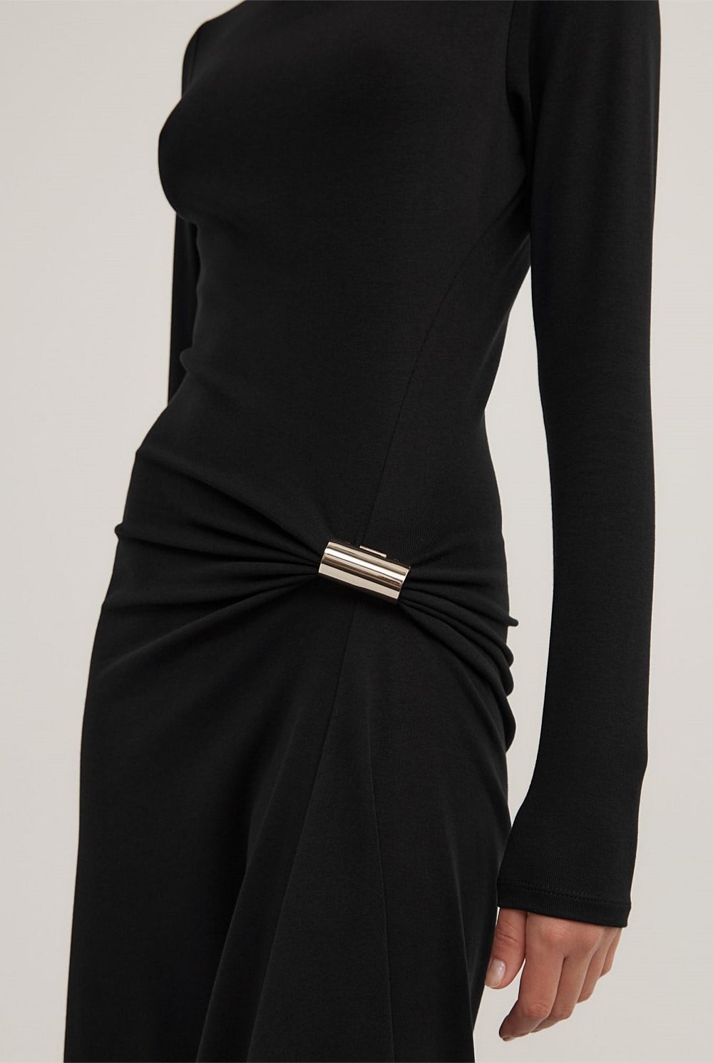 Long Sleeve Trim Detail Rib Dress