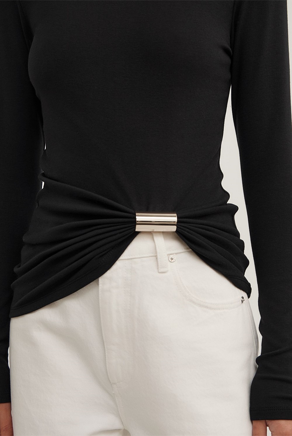 Metal Trim Long Sleeve Top