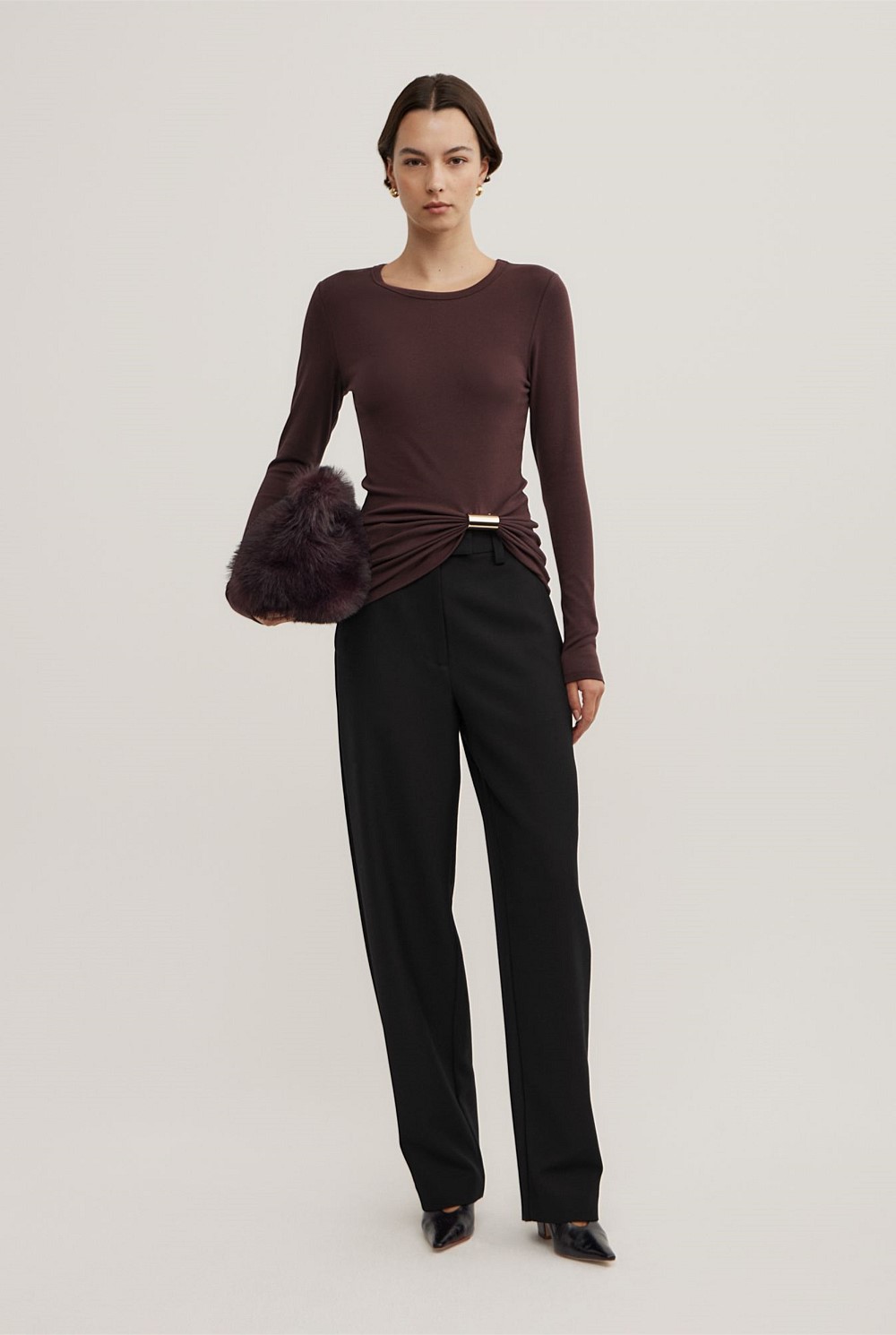 Metal Trim Long Sleeve Top