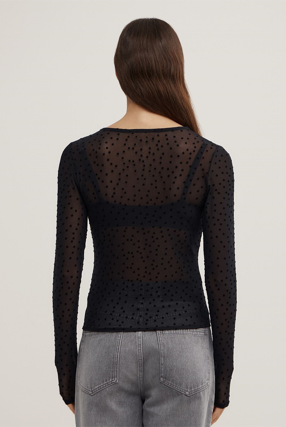 Flocked Spot Long Sleeve Top