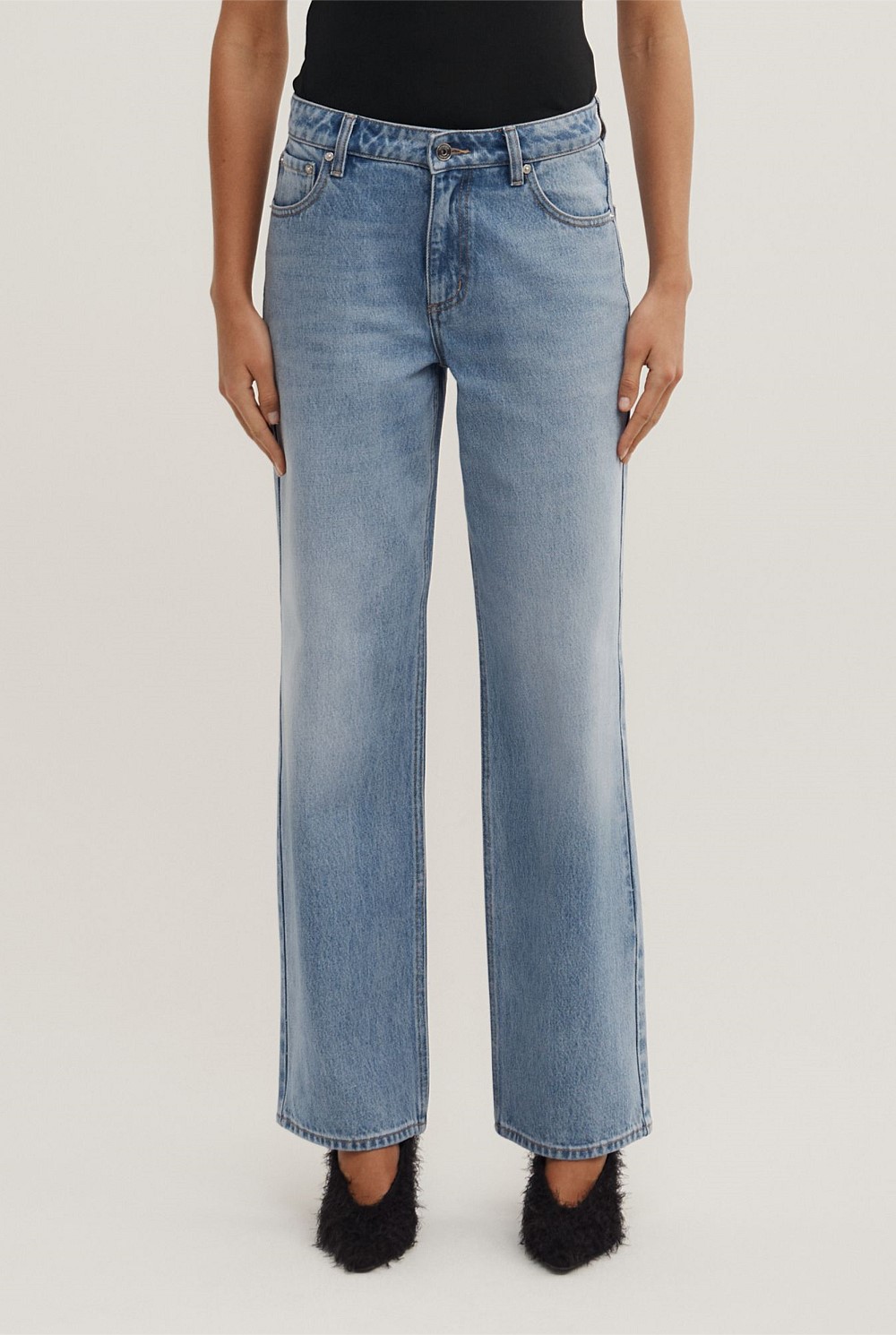 Mid Rise Straight Jeans