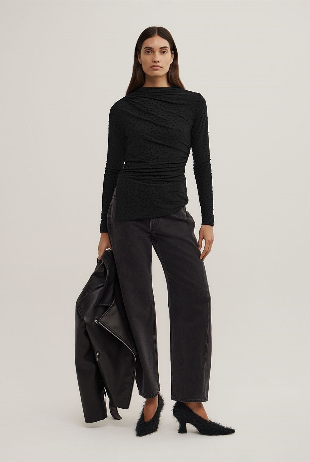 Asymmetric Flocked Long Sleeve Top