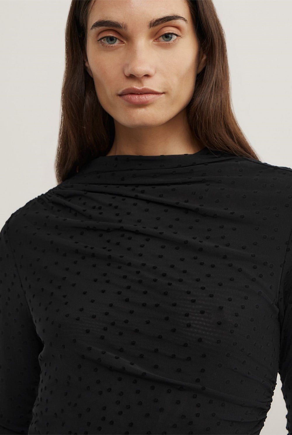 Asymmetric Flocked Long Sleeve Top