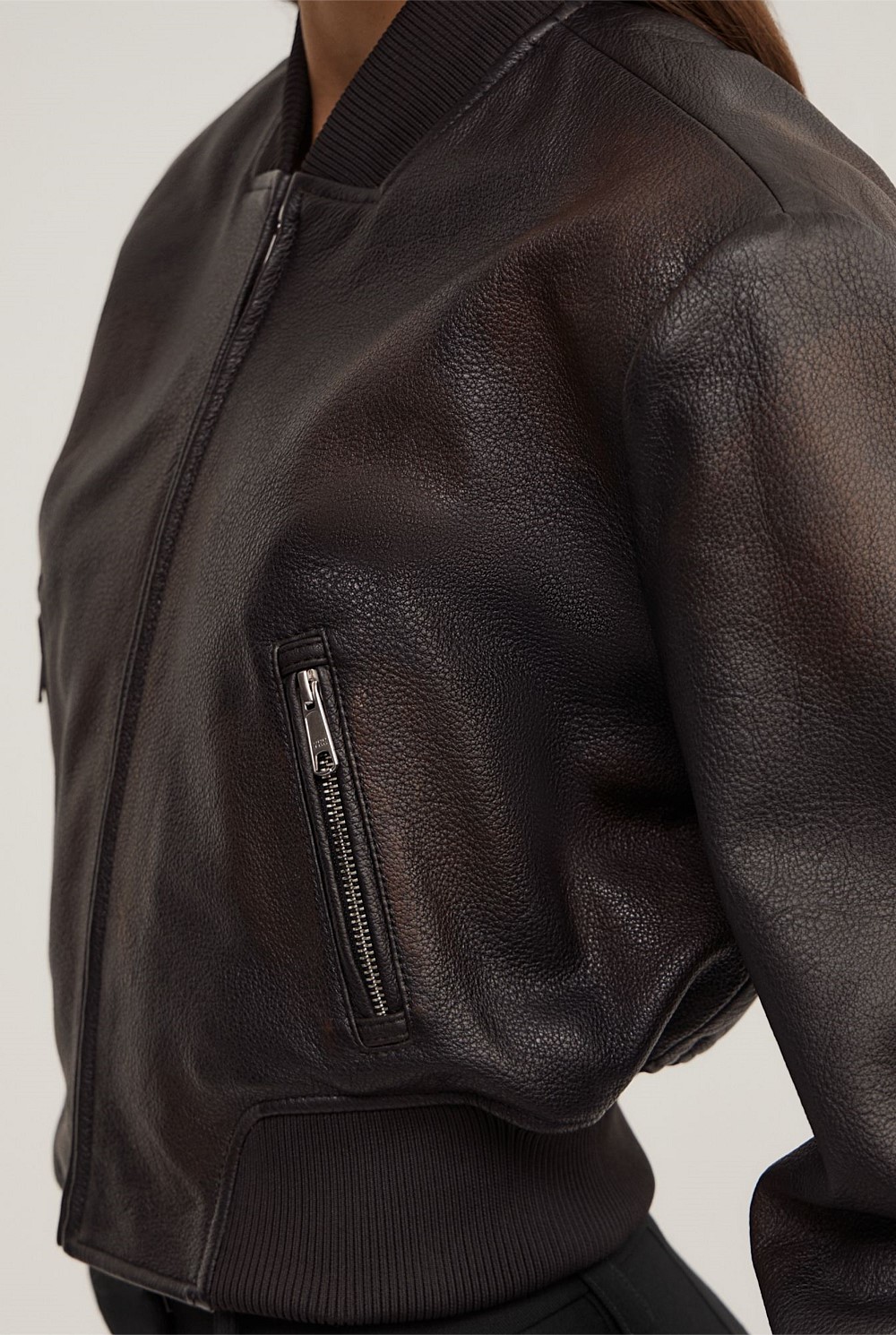 Crop Burnished Bomber Jacket