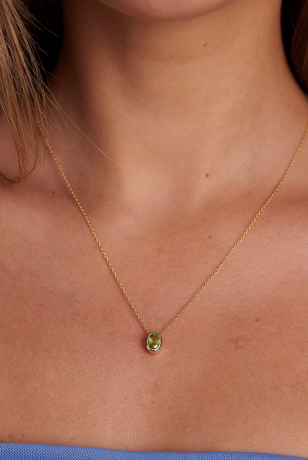 August Peridot Gold Oval Birthstone Necklace