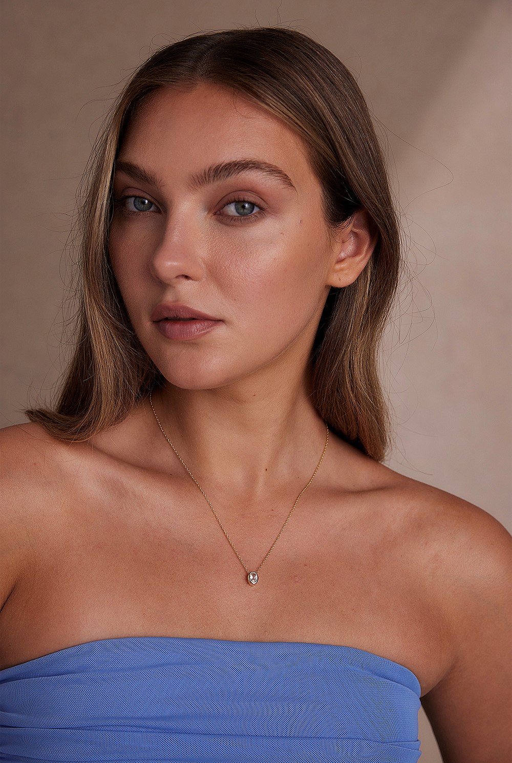 April Topaz Gold Oval Birthstone Necklace