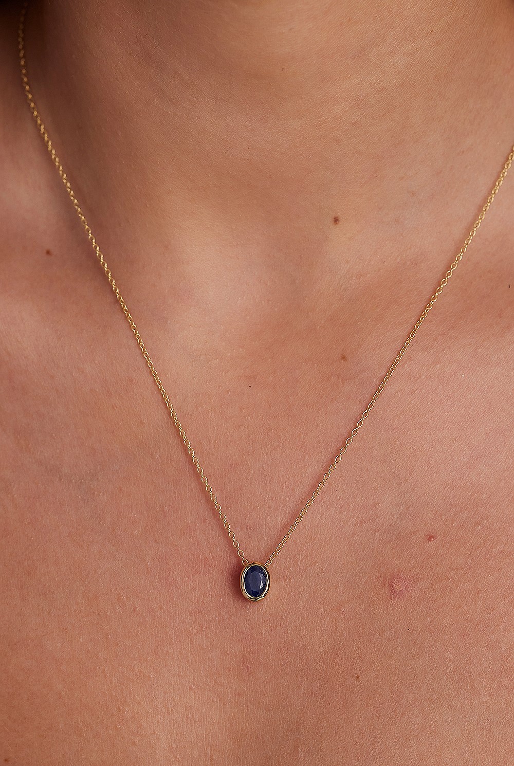 September Sapphire Gold Oval Birthstone Charm