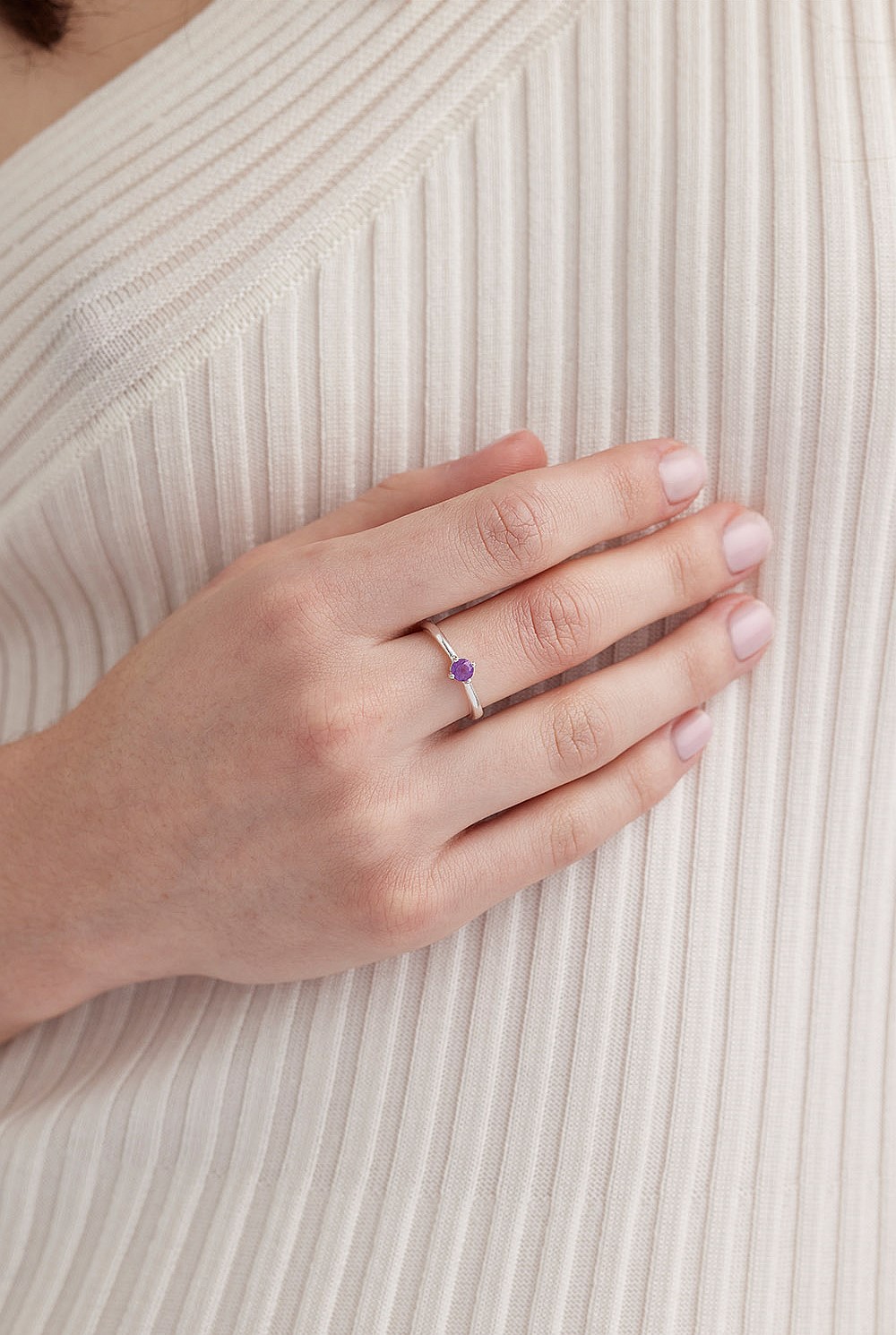 February Amethyst Silver Birthstone Ring
