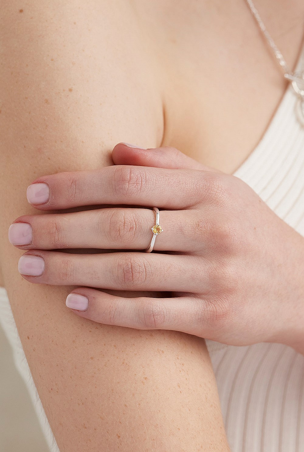 November Citrine Silver Birthstone Ring
