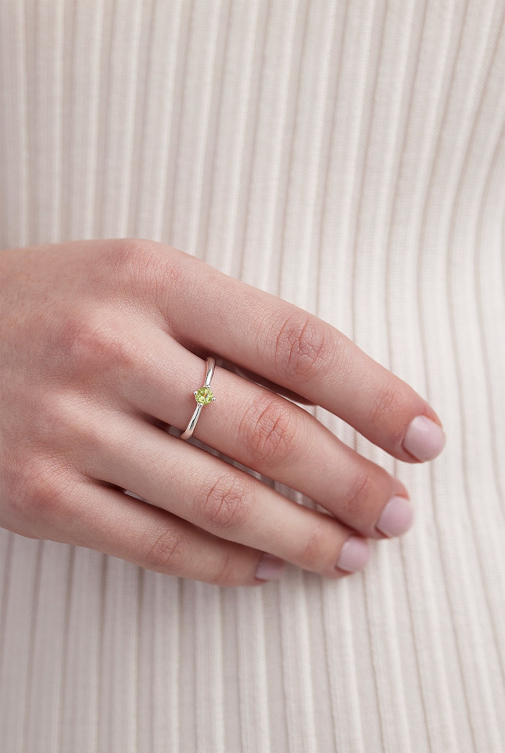 August Peridot Silver Birthstone Ring