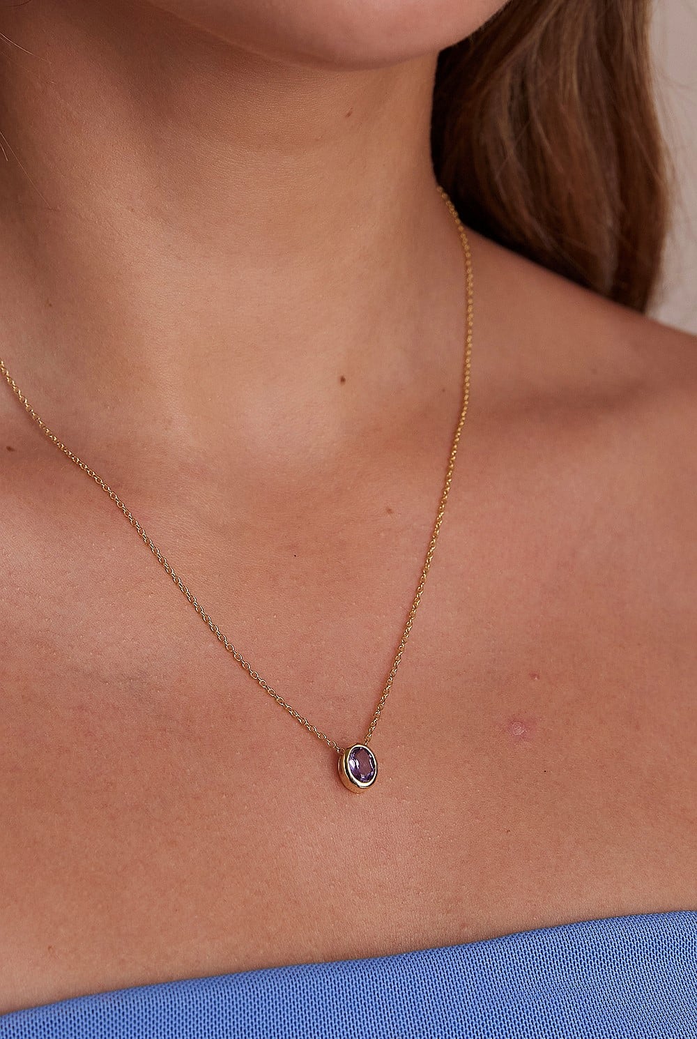 February Amethyst Gold Oval Birthstone Charm