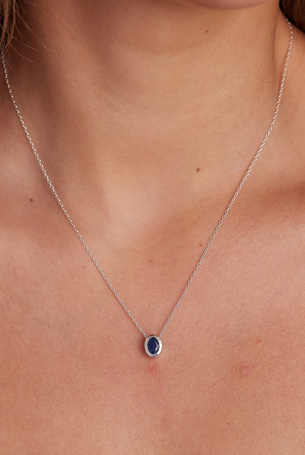 September Sapphire Silver Oval Birthstone Charm