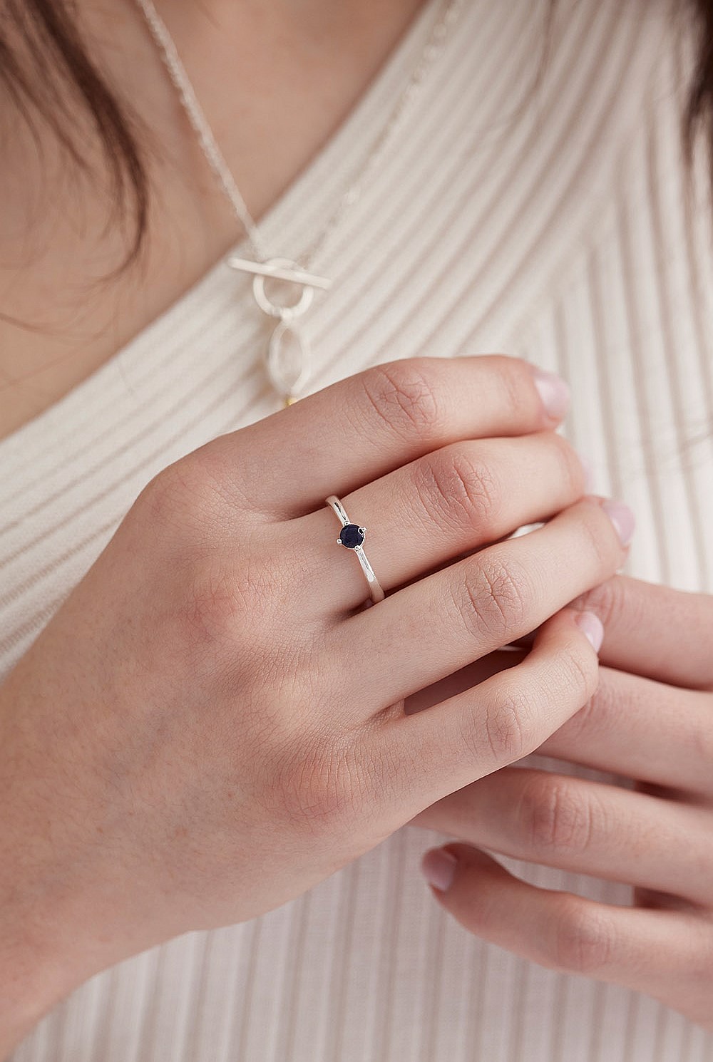 September Sapphire Silver Birthstone Ring