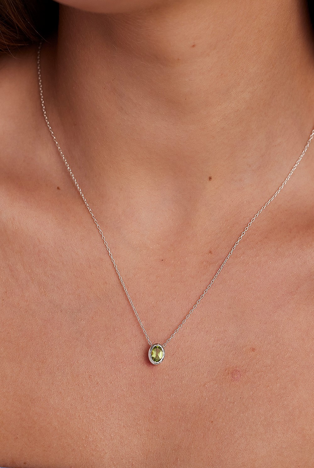 August Peridot Silver Oval Birthstone Charm