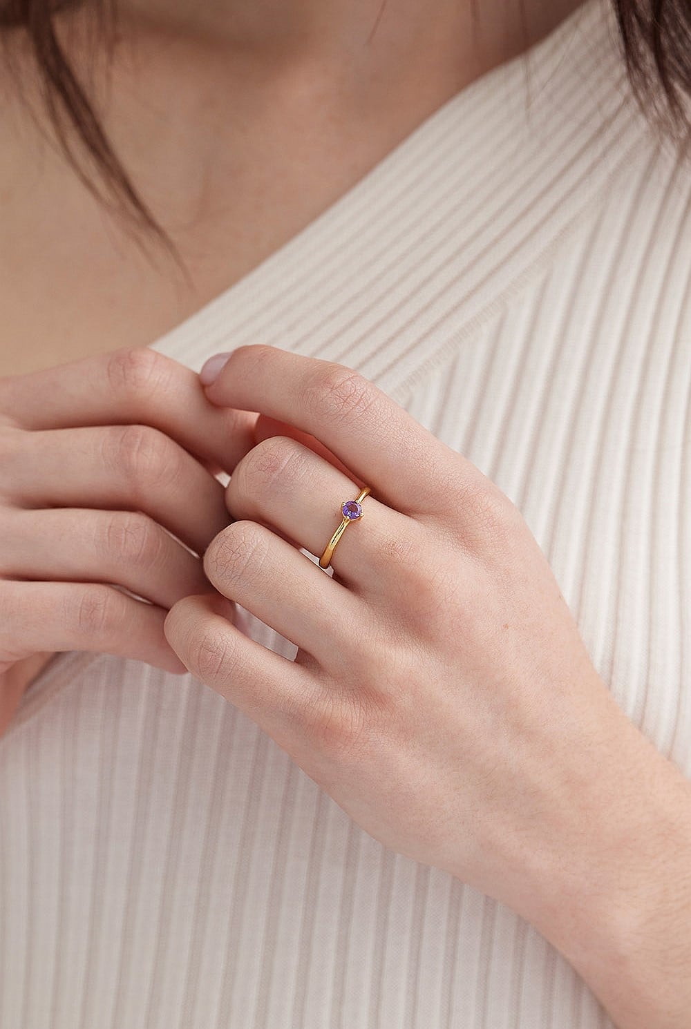 February Amethyst Gold Birthstone Ring