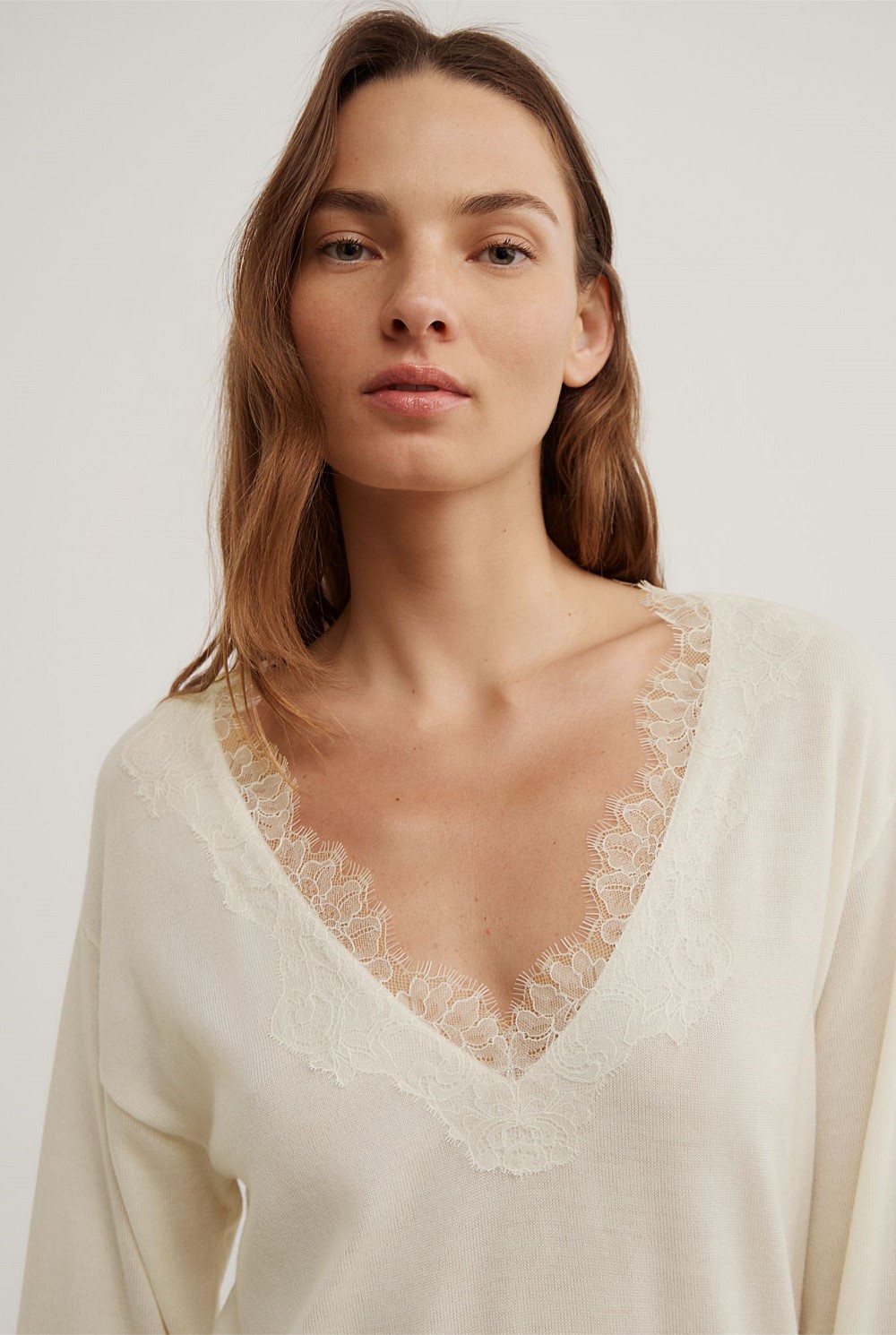 Lace Detail V-Neck Knit