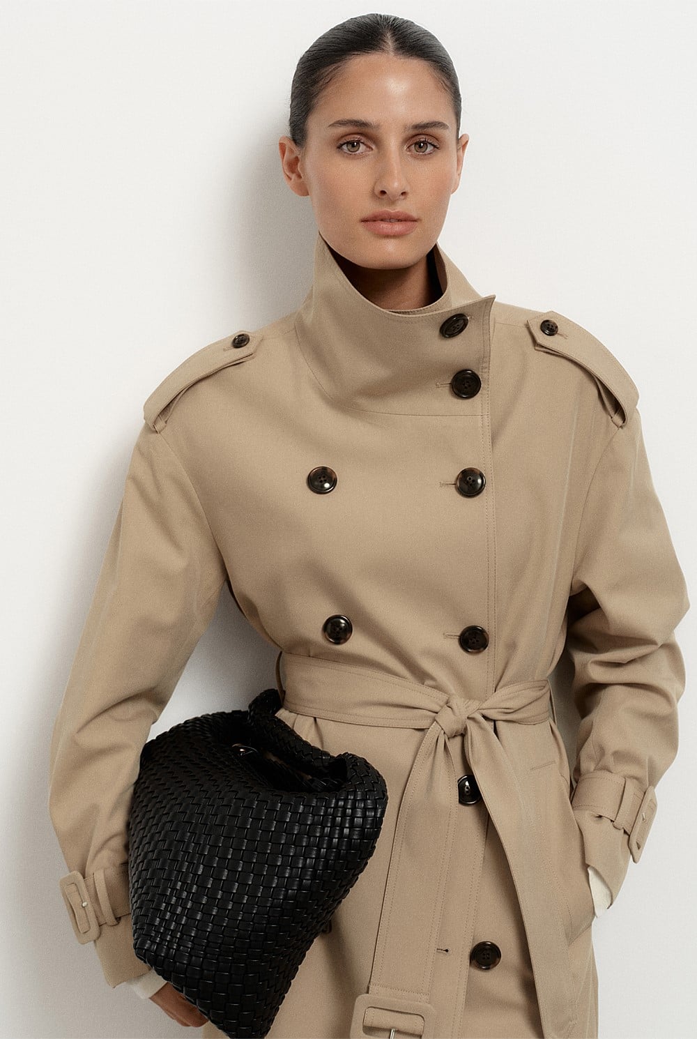 Funnel Collar Trench Coat