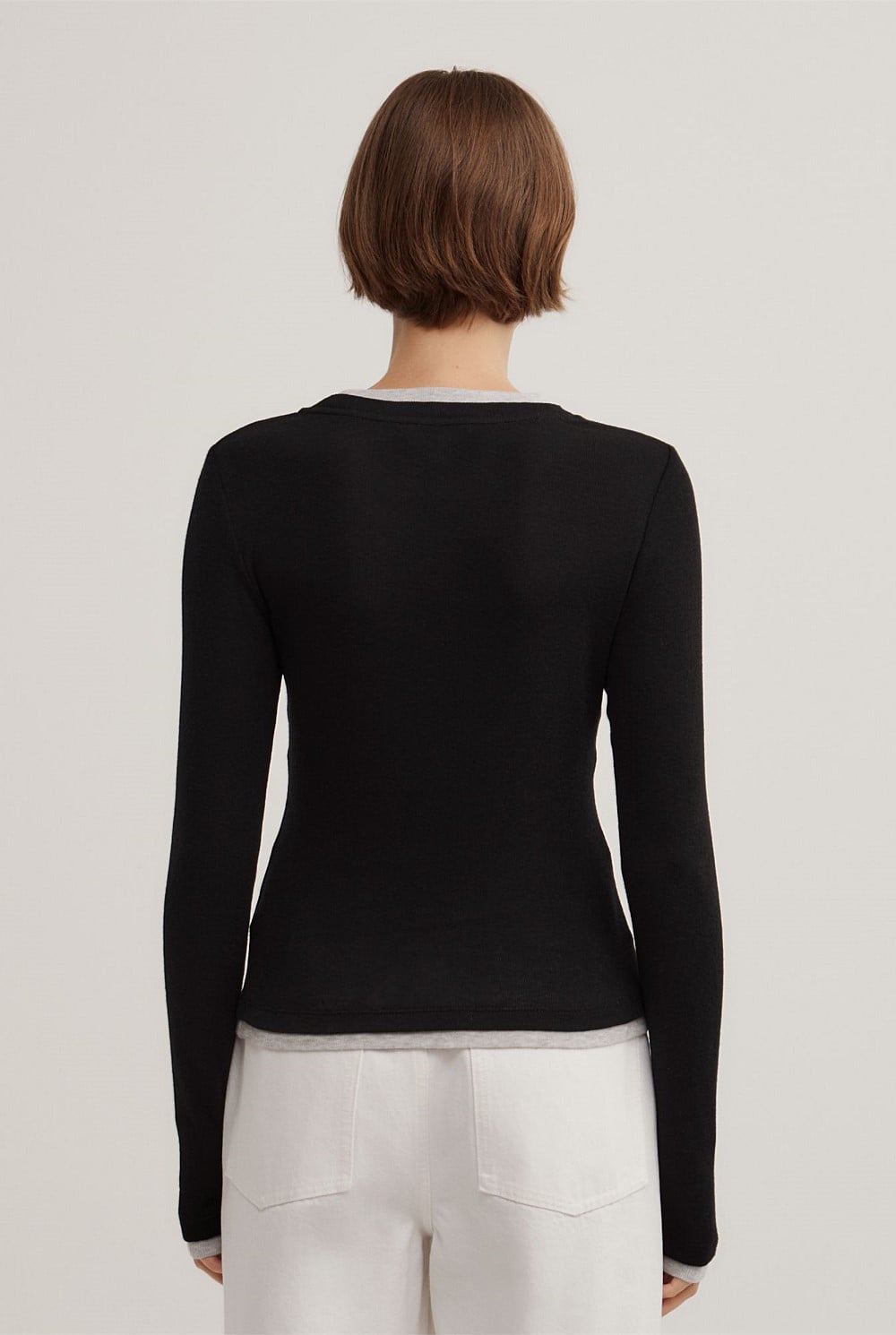 Contrast Trim Long Sleeve Top