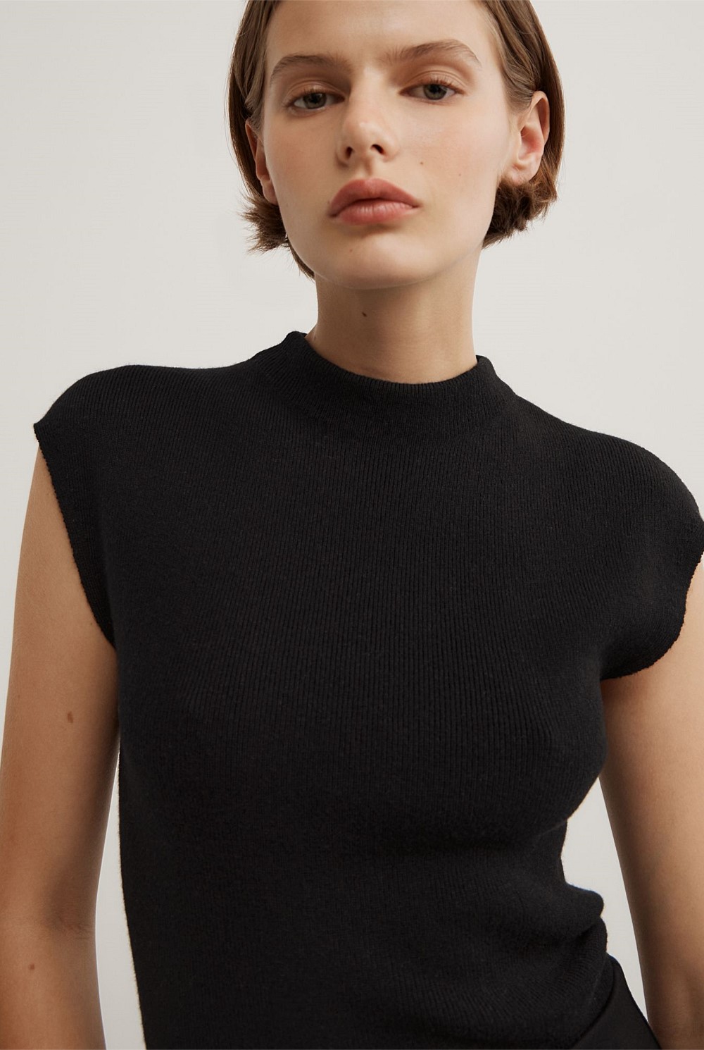 High Neck Knit T-Shirt